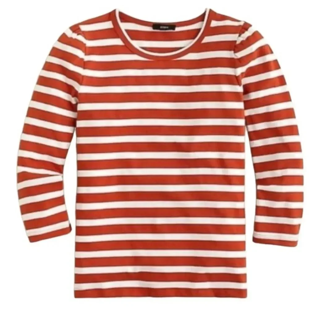 J. Crew striped puff sleeve top 3/4 Sleeve Rusty Orange/ White Size S